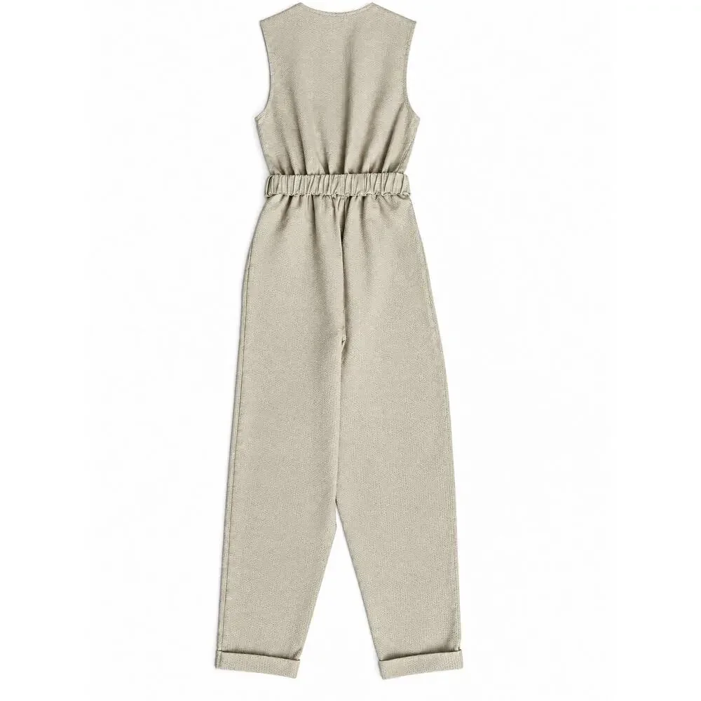 ZARA Women’s XS Beige Linen Blend Sleeveless Belted Wrap Jumpsuit NWT